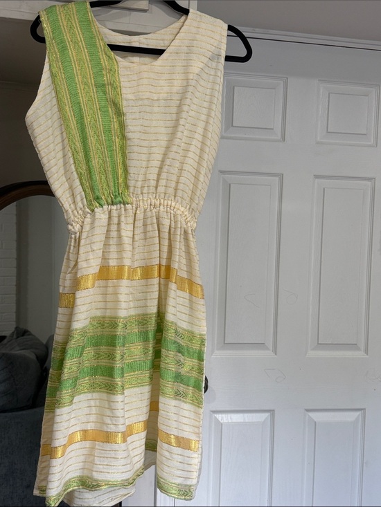 None Dresses & Skirts - Ethiopian Dress.  Cream Dress with Green & Gold Stripes